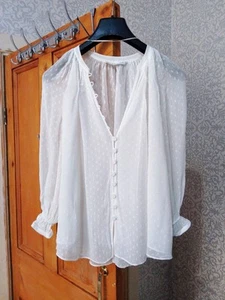 Ladies Zara Polka Dot Blouse Top| Off White| Lined| Long sleeve| MEDIUM - Picture 1 of 8