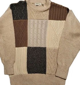 Vintage Orvis Large Patchwork Color Block Pullover Sweater Baumwolle Opa Herren - Bild 1 von 6