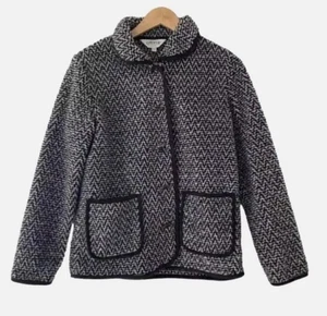 Orvis Black White Jacket Cardigan Teddy Fleece Toggles Pockets Tweed Size S - Picture 1 of 6