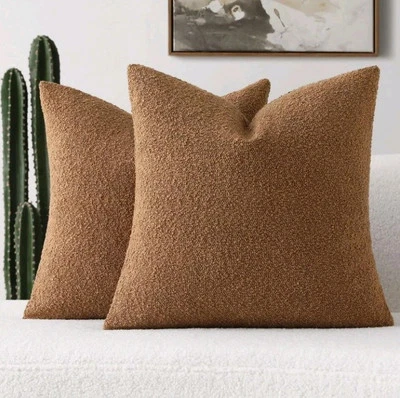 2 Fundas de Cojín de Almohada Texturizadas Boucle 26" x 26" Cuadradas Marrón Suave Foto 1 de 4