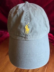 Polo Ralph Lauren grüner Hut gold/gelb Pony Leder Schnalle Strapback Hut gebraucht, in einwandfreiem Zustand - Bild 1 von 7