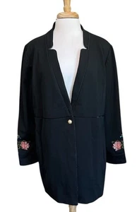 Chicos 3 XL Black Ponte Jacket Blazer Embroidered Floral Western Pearl Button - Picture 1 of 8