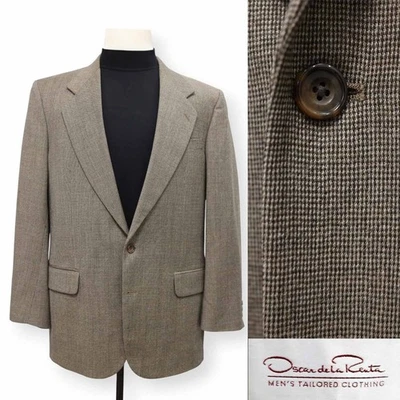 OSCAR DE LA RENTA Hombre Marrón Patrón Deporte Abrigo Traje Chaqueta Blazer 42 L Foto 1 de 4