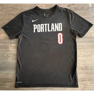 Nike NBA Portland Trail Blazers Damian Lillard #0 Black Dri-Fit T-Shirt Men Sz L - Picture 1 of 7