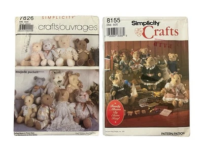 Vtg Simplicity Teddy Bear Pattern Lot 8155 7826 UC Elaine Heigl Majorie Puckett - Image 1 of 4