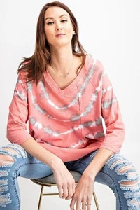 3/4 Sleeves Special Washed Boxy Cotton Slub Top - Picture 1 of 6