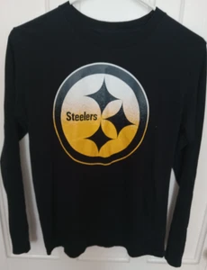 Kid's NFL PITTSBURGH STEELERS LgSl Black w White/Yellow 100% Cotton Tee L 14/16 - Picture 1 of 5