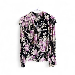 Blusa para mujer Lauren Ralph Lauren grande negra púrpura floral cuello atado blusa L - Imagen 1 de 5