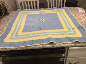 Vintage Handmade Crochet Baby Afghan Blanket Multicolor 35” x 35” - Picture 1 of 7