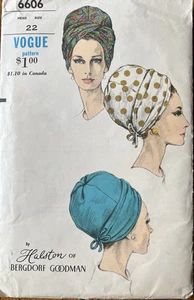 60s VOGUE 6606 Hat Head Wrap Turban Halston Bergdorf Goodman Pattern sz 22 UNCUT - Picture 1 of 2