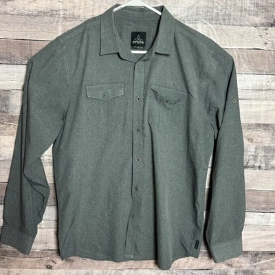 Camisa de Senderismo Prana Para Hombres XL Gris Abotonada Manga Larga Nylon Pestaña Enrollable Exterior Foto 1 de 4