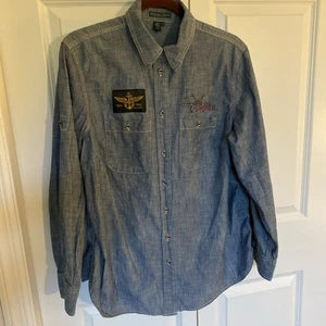 Camisa Ralph Lauren Jeans Co para mujer 1X azul con botones manga con lengüeta enrollable - Imagen 1 de 9