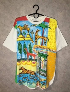 Vintage animals giraffe multicolor tee blue seven - Picture 1 of 6