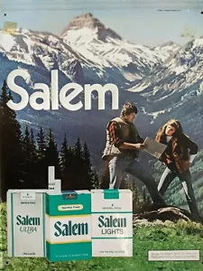 Vintage Salem Cigarettes Metal Tin Sign Man Cave 80s tobacciana 21x17" Mountains - Picture 1 of 9