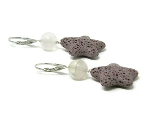 Orecchini pendenti stelle marine Pietra di lava viola e Quarzo rosa, argento 925 - Foto 1 di 3
