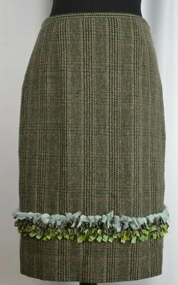 Falda Etcetera Talla 6 Lana Bld Cuadros Multicolor Deshilachada Borde Flecos Ventilación Trasera Foto 1 de 4