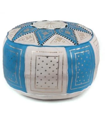 Hand Made  Moroccan Leather Poufs hassock ottoman footstool Poof Pouffe - “bleu” - Image 1 of 2