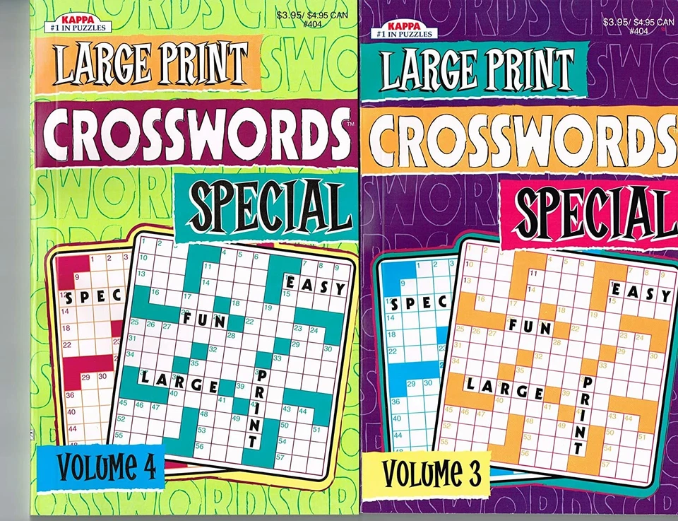 2 Crosswords Special Puzzle Books Lot Large Print Games Hobby Kappa Vol 48 49