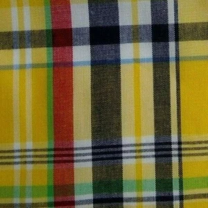 Yellow Black Red Plaid Cotton Pocket Square - Picture 1 of 4
