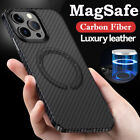Coque magnétique en cuir fibre de carbone pour iPhone 15 Pro Max 14 13 12 11 Magsafe