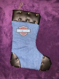 Harley Davidson Weihnachts blau Jeansstrumpf Kunstleder schwarz Leder silber Kette - Bild 1 von 4