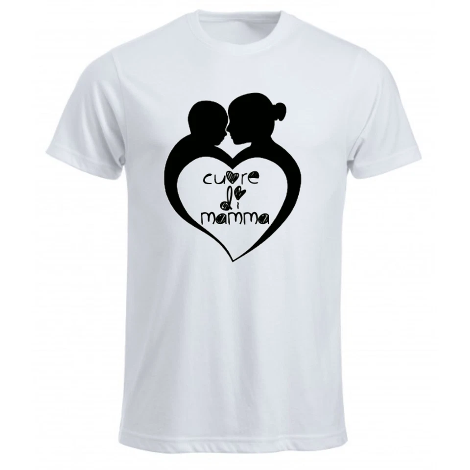 t-shirt maglia bianca donna scritta cuore di mamma idea regalo festa compleanno - Immagine 1 di 1