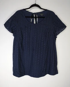 Lane Bryant Size 18 20 Navy Blue Geometric Eyelet Short Sleeve Top - Picture 1 of 7