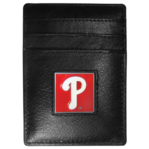 Philadelphia Phillies MLB Fine Grain Leather Cardholder Money Clip Wallet, Boxed Cover