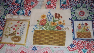 Alice's Cottage Cotton Canvas FLOWER BASKET Tote + 2 Scented Hot Pads Bird Nest - Picture 1 of 9