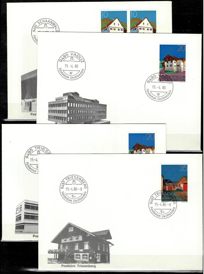 Liechtenstein  1978 ☀ Architecture Houses Mi 694/705 ☀ 13 x First day cover - Image 1 of 4