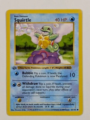 Squirtle - 63/102 - Common 1st Edition Base Set - Pokemon Card - NM - Image 1 of 3