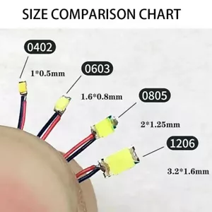 SMD LED 0603 0402 0805 mit Draht Miniatur LEDs mit Kabel 3V 12V auch blinkend - Bild 1 von 63