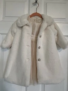 Elfenbein Nanette Baby elegantes Kleid mit weißem Kunstfellmantel Größe 18 Monate - Bild 1 von 8