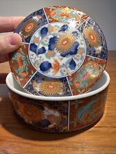 Vintage Imari Ware Porcelain Covered Bowl Trinket Dish Made In Japan