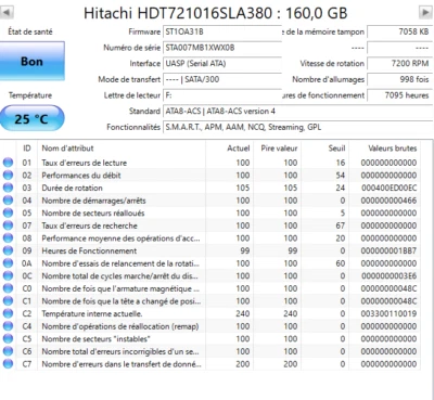 160 GB SATA FESTPLATTE HITACHI HDT721016SLA380 3,5 ZOLL 7200RPM   #0137571 - Photo 1/3