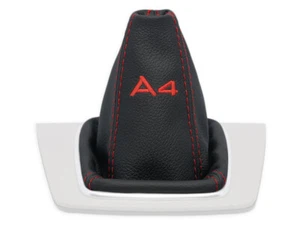 GEAR STICK GAITER FOR AUDI A4 B6 B7 2001-2007 LEATHER COVER EMBROIDERY RED - Picture 1 of 4