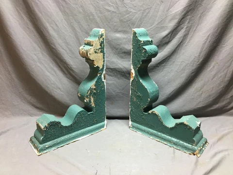 Pair Antique Wood Corbel Roof Bracket Victorian Shabby Green Vintage 796-20B Cover