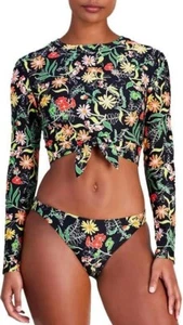 🌞KATE SPADE Cropped Long Sleeve Rash Guard TOP CHEEKY Bikini BOTTOM SWIM🌺NWT! - Picture 1 of 7