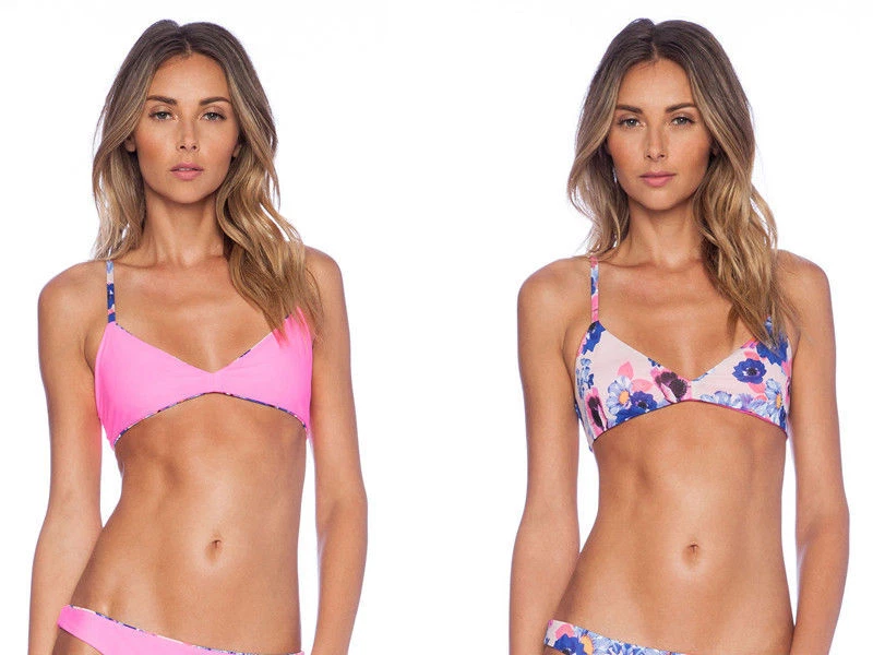 Top de natación bikini reversible Zinke Emmi rosa azul floral L grande nuevo con etiquetas Foto 1 de 4