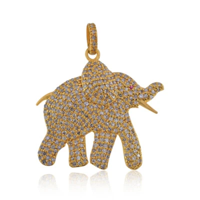 Colgante de plata de ley 925 con dije de elefante de diamantes naturales joyería hecha a mano Foto 1 de 4