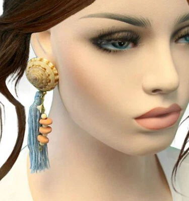 Pendientes perforados con borla azul claro 4 1/2" Foto 1 de 3