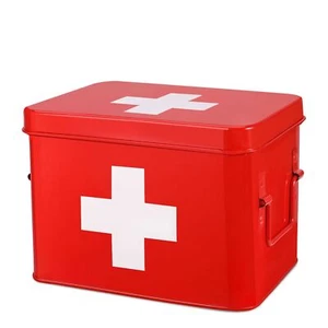 Metal First Aid Empty Box, Medicine Storage Organizer with Removable Tray Handle - Picture 1 of 10