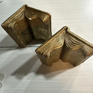 Vintage Pair of Gold Tone Open Books Bookends Toyo Made in Korea Heavy. - Picture 1 of 5