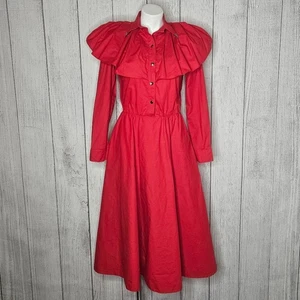Vintage Lilia Smitty rotes Western Hemdblusenkleid Rüschenpasse Kragen, Gr. Small - Bild 1 von 7
