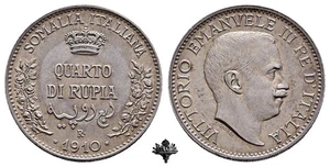 SOMALIA ITALIANA Quarto di rupia 1910 qFDC! ARGENTO Vittorio Emanuele III - Foto 1 di 4