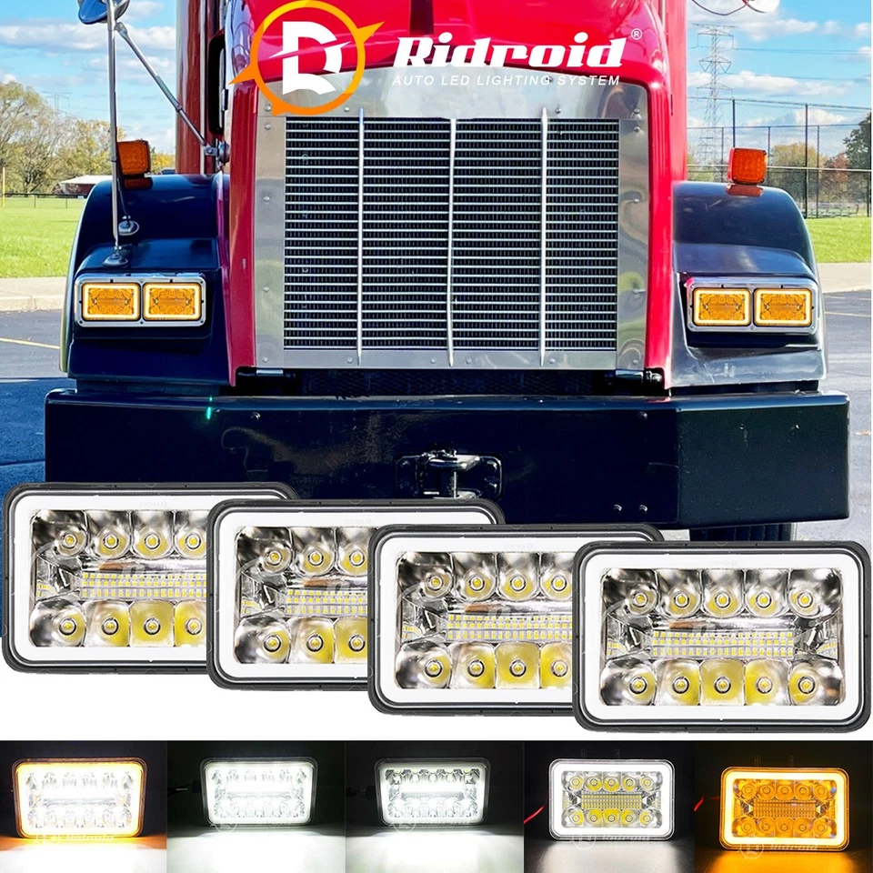 4PCS 4x6" inch LED Headlights H4656 for Kenworth T800 W900 T600A T450 T400 C500 - Image 1 of 4