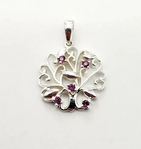 Chuck Clemency STS Sterling Silver Purple Gemstone Scroll Floral Pendant - 3.7g - Picture 1 of 3