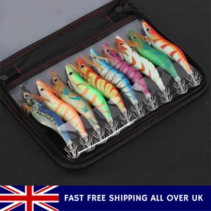 Wood Shrimp Fishing Lure Squid Octopus Jig 3D Eyes Hard Bait Wobbler 10Pcs - Picture 1 of 6