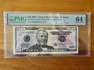 Fr 2128-H St. Louis FANCY 2004 $50 FRN SERIAL # 00000753 - PMG 64EPQ - Picture 1 of 2
