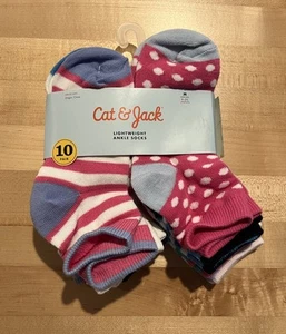 Cat & Jack 10 Pairs Lightweight Ankle Socks M Shoe Sizes 9-2.5 Multicolor NWT - Picture 1 of 5